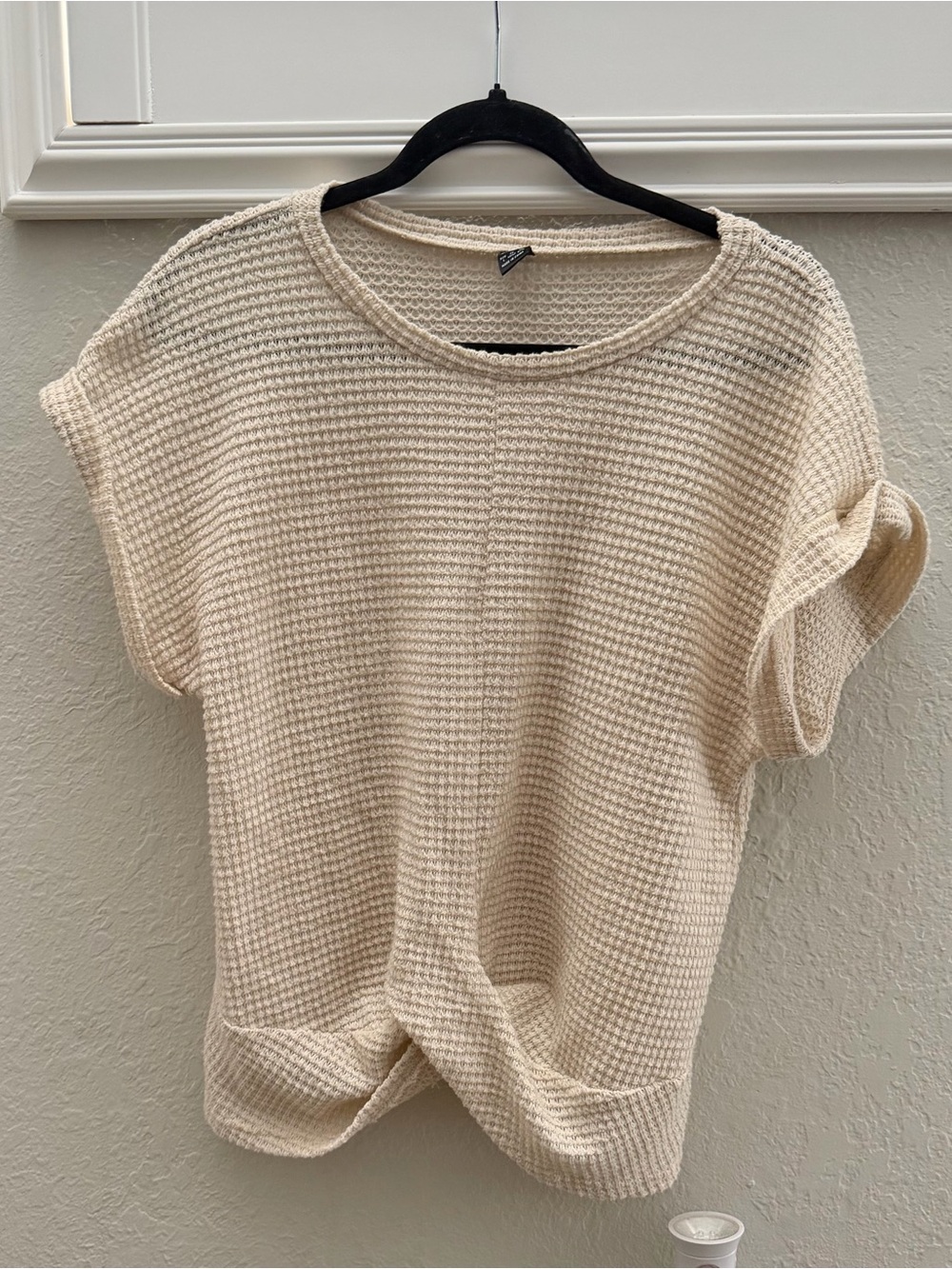 SHEIN Cream Short Sleeve Waffle Knit Top